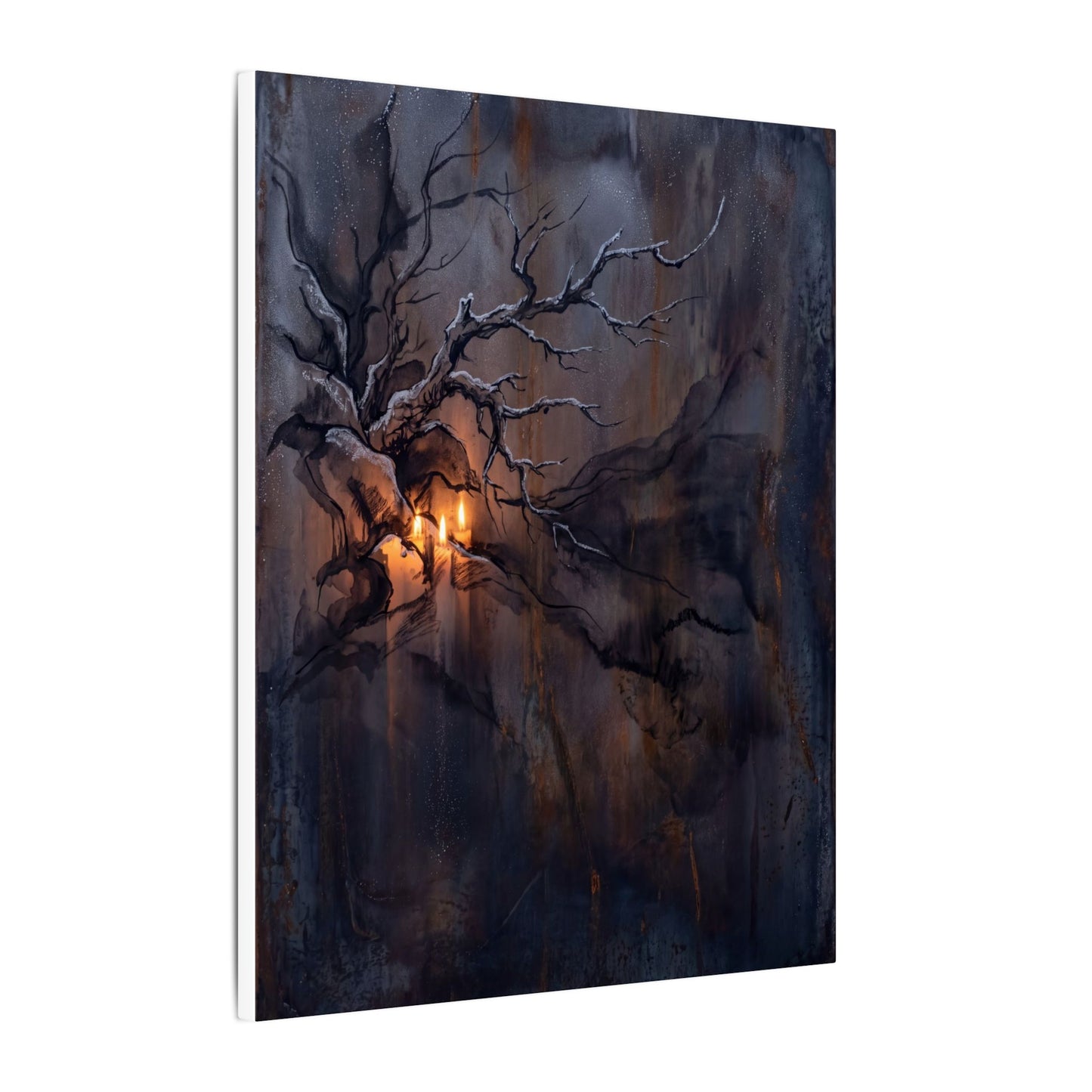 Winter Rust Patina Charcoal Ink Canvas Art | Atmospheric Decor