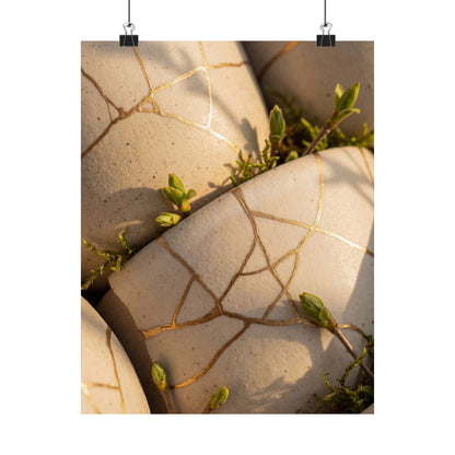 Artful Broken Pottery Wall Art Print - Gold Vein Kintsugi