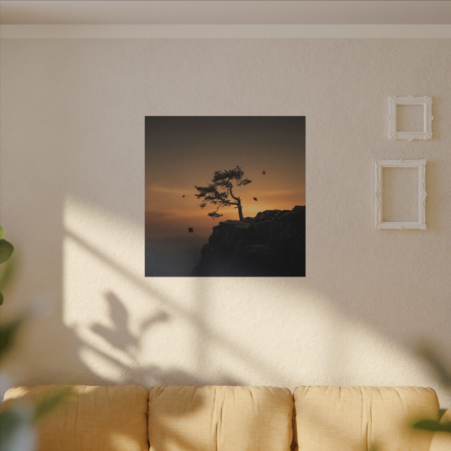 Dark Japandi Pine Tree in Golden Hour | Moody Minimal Canvas Art