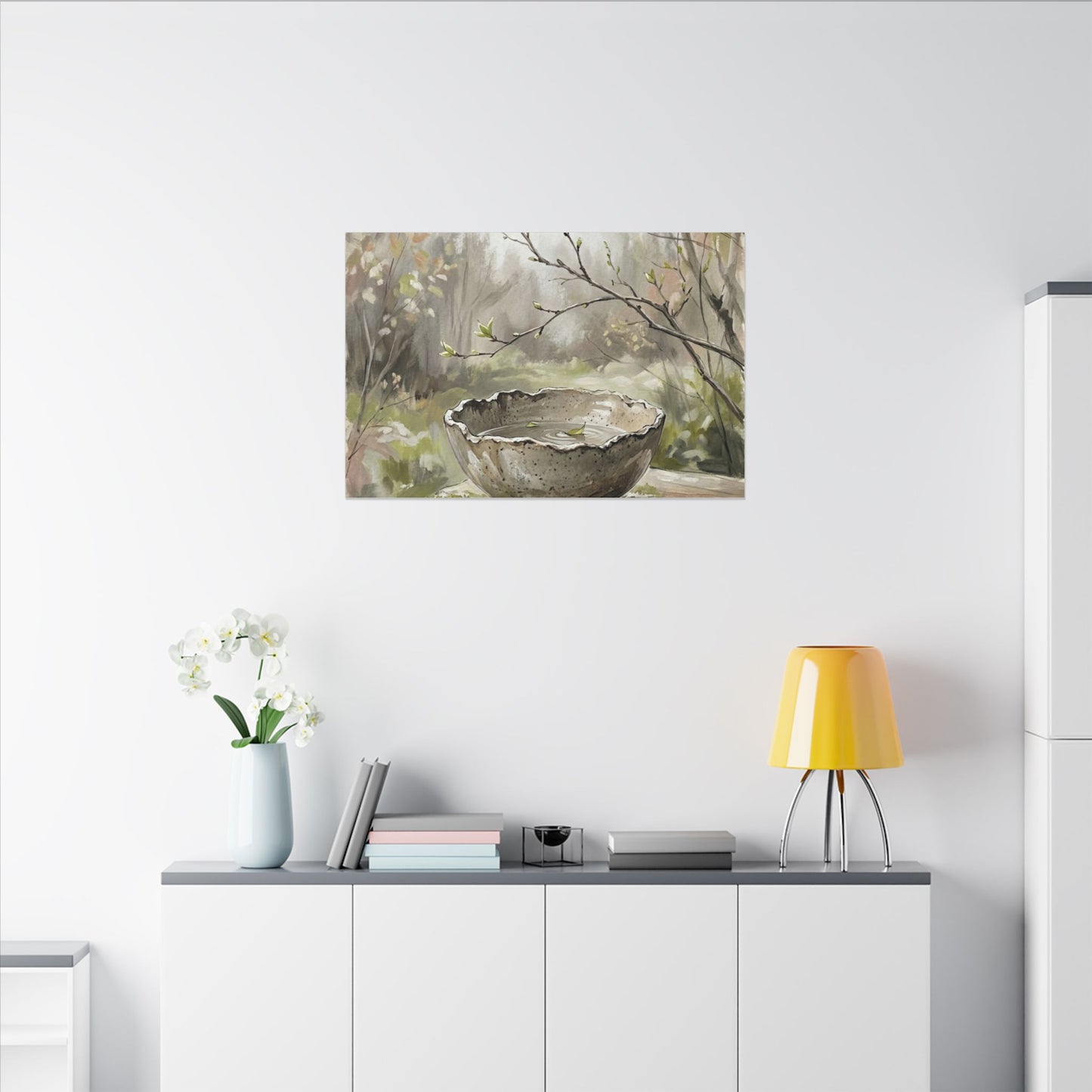 Japandi Ceramic Bowl in Overcast | Minimal Line Canvas Art