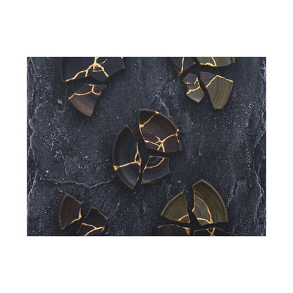 Broken Pottery Canvas Art | Winter Dark Japandi Shadow Zen Art