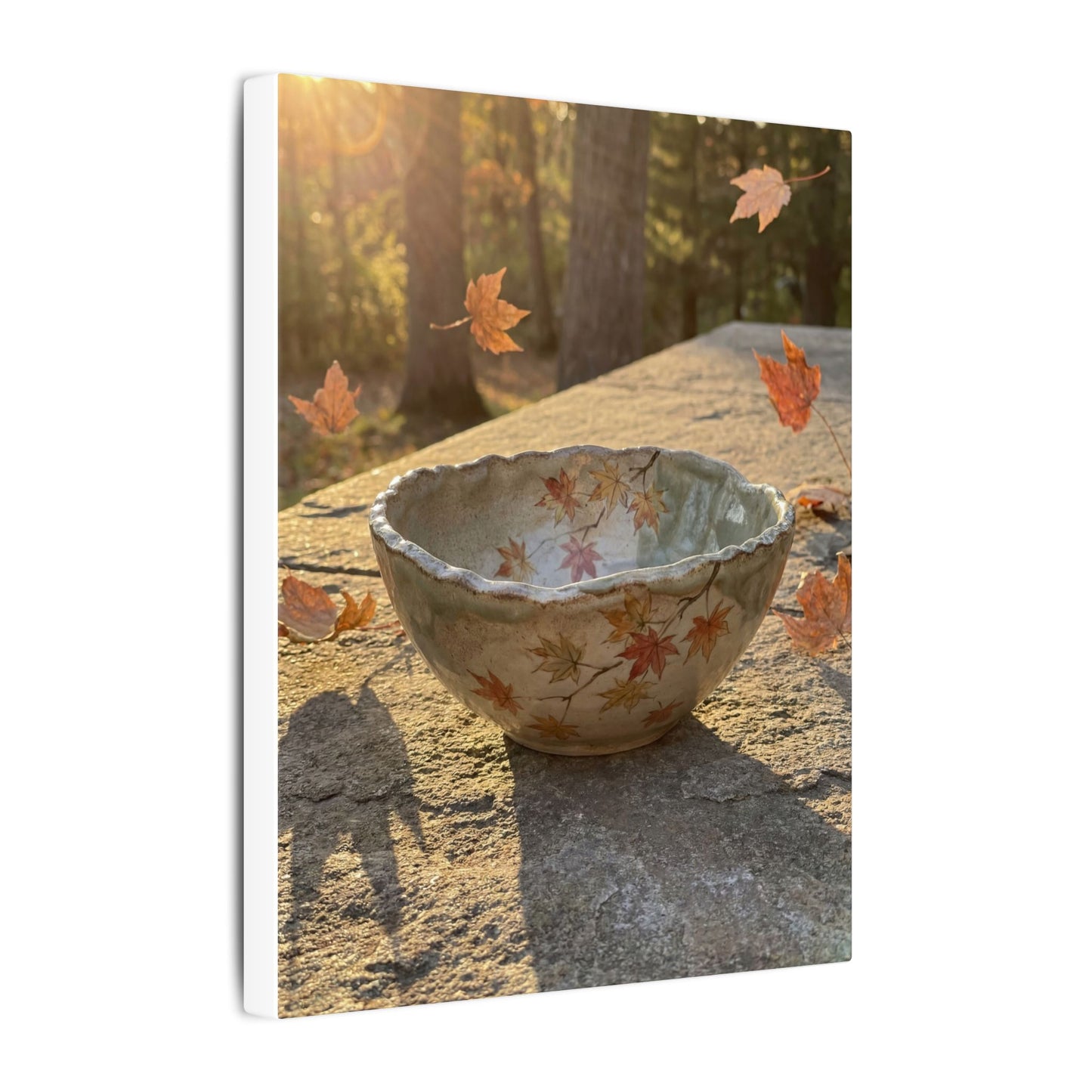 Japandi Ceramic Bowl in Golden Hour | Japanese Pattern Canvas Art