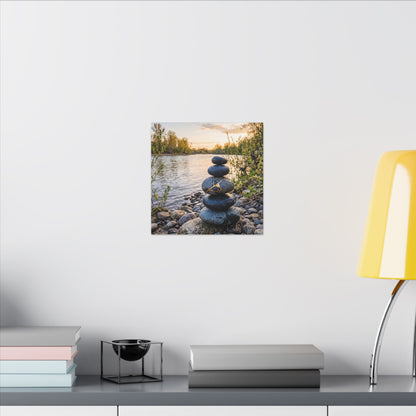 Kintsugi River Stones in Golden Hour | Gold Vein Canvas Art