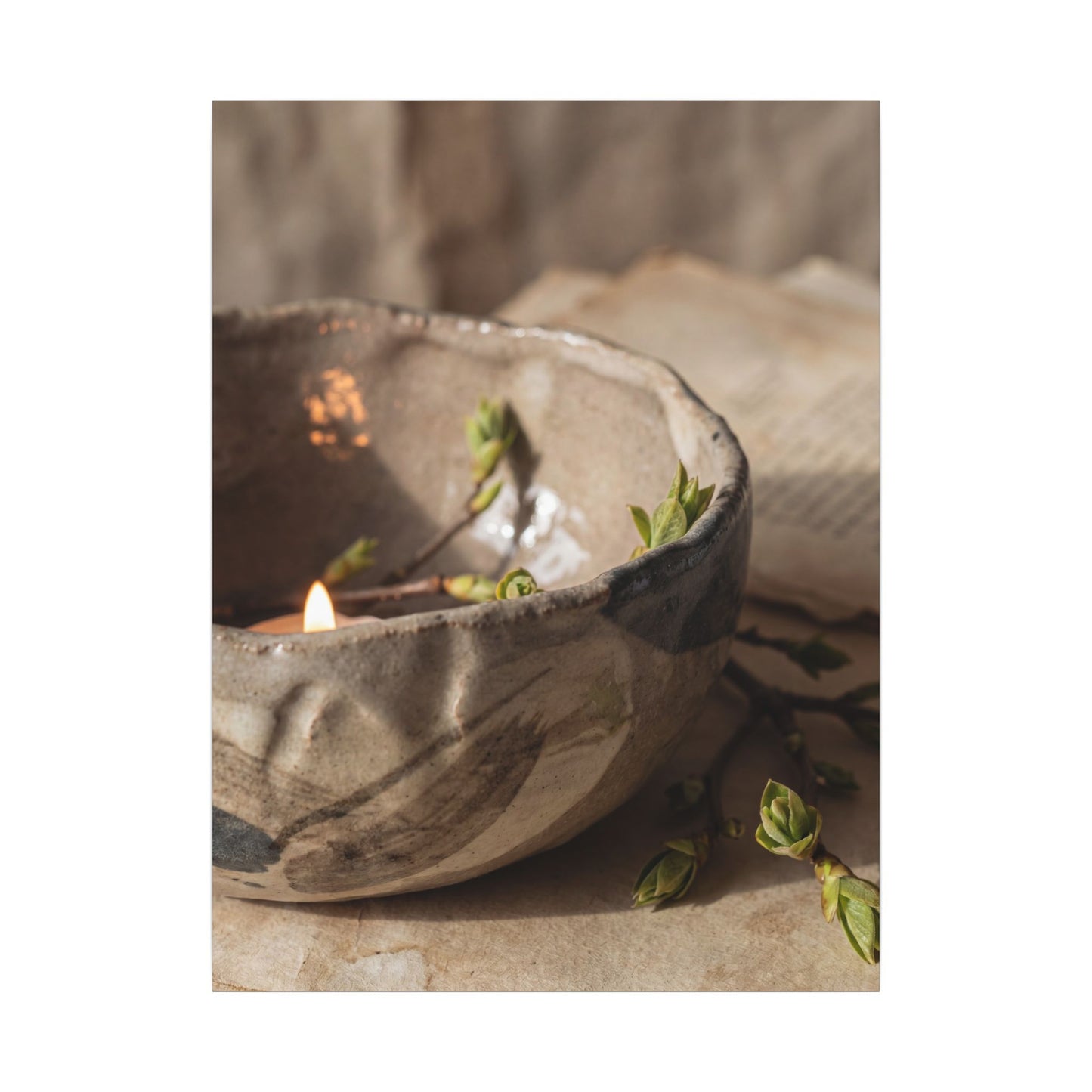 Candlelight Ceramic Bowl Canvas Art - Japandi Ma