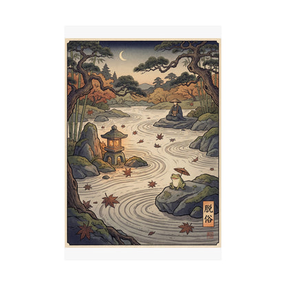 Tranquil Rock Garden Wall Art Print - Ukiyo E Inspired Zen