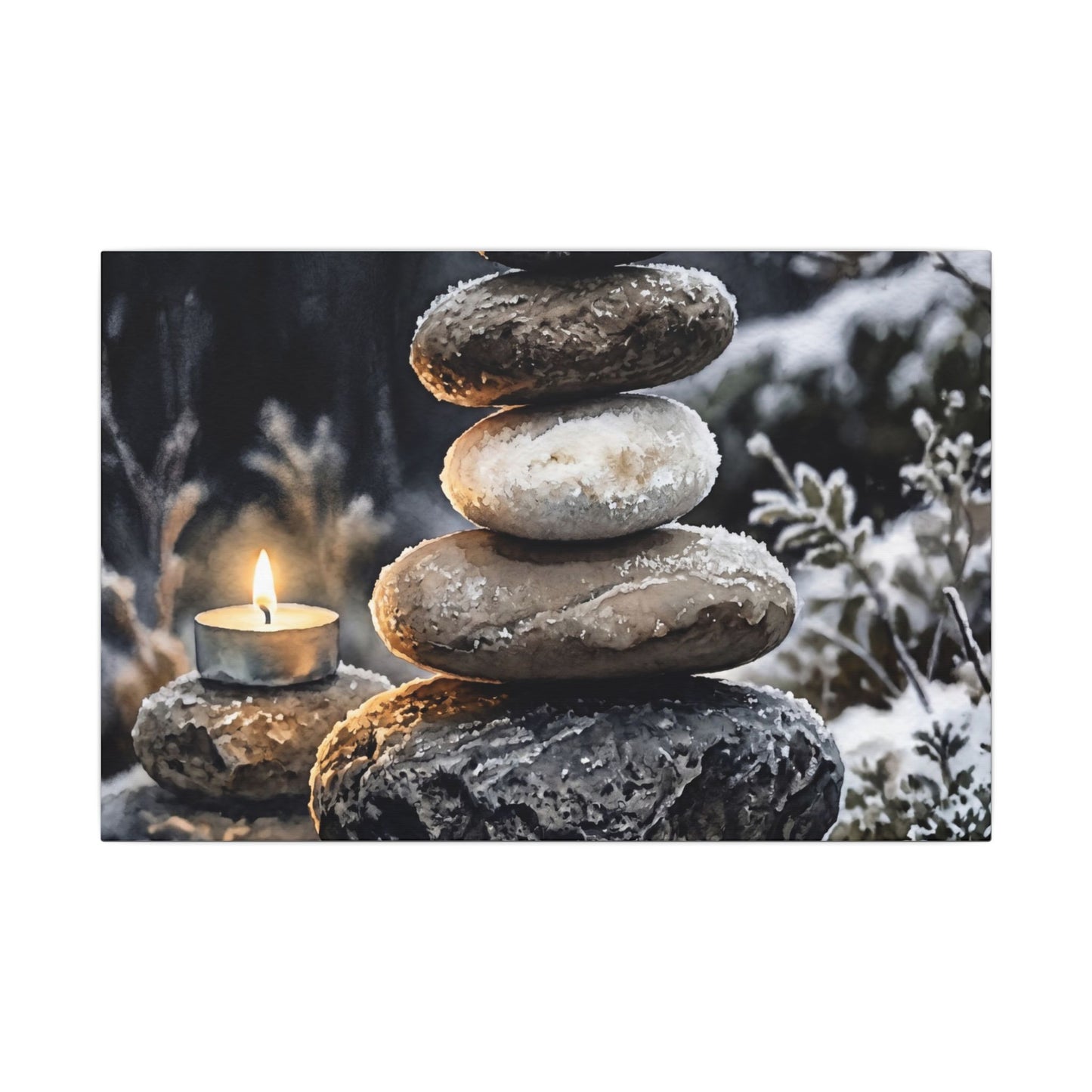 River Stones Canvas Art | Winter Japandi Watercolor Art