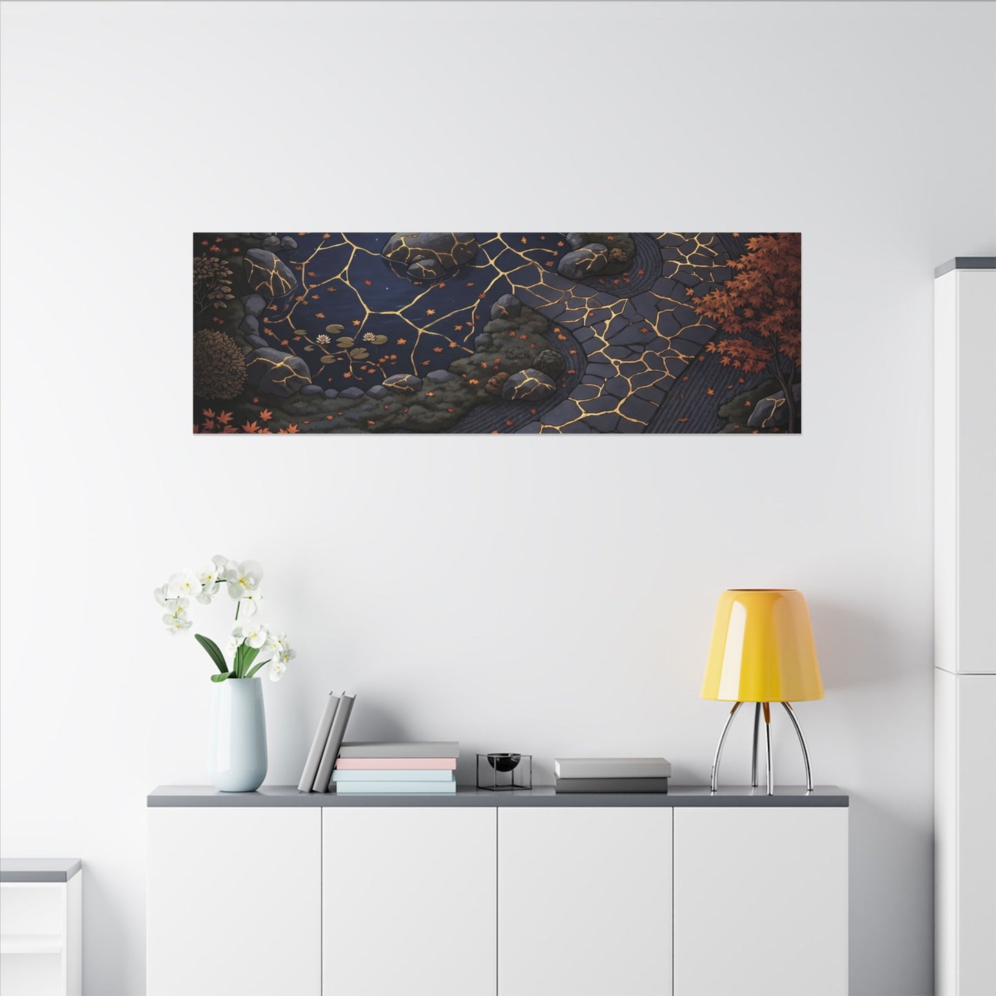 Moonlit Garden Gold Vein Canvas Art | Resilient Kintsugi Art