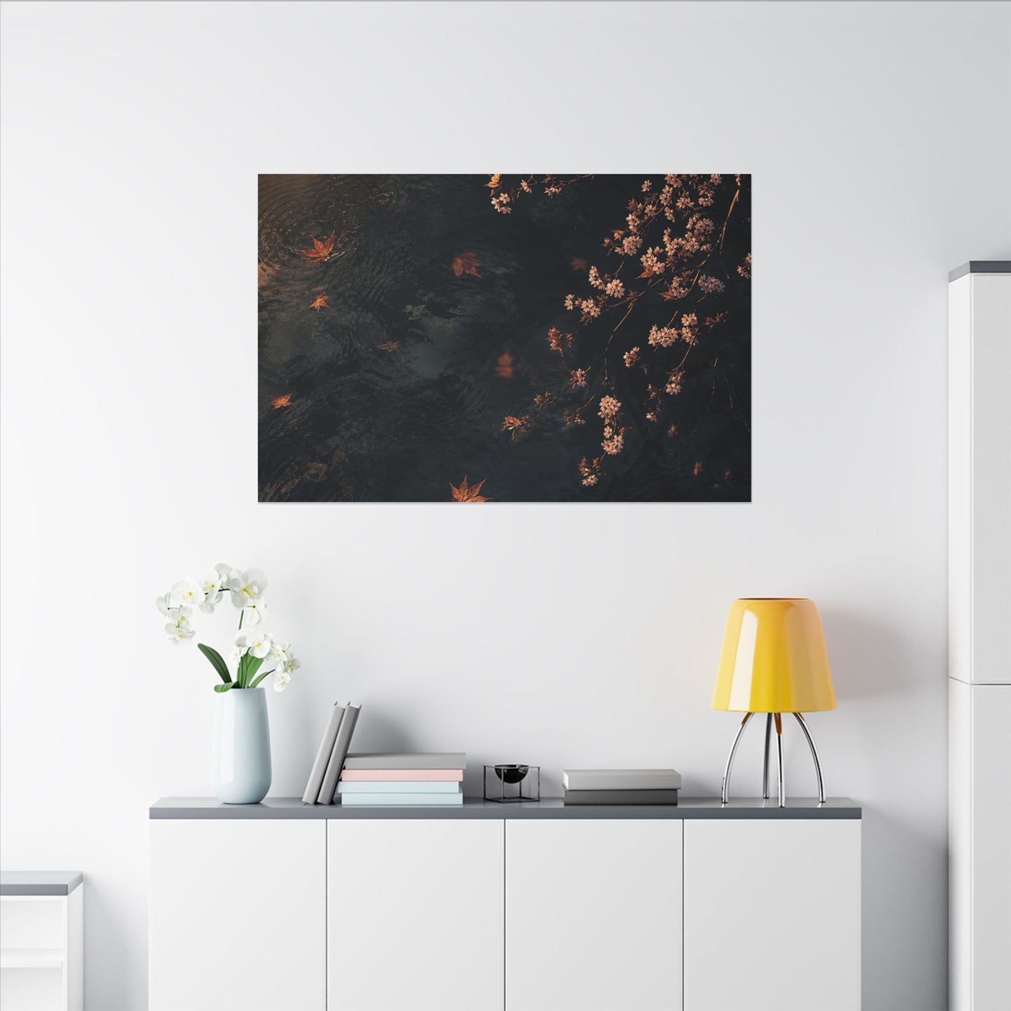 Golden Hour Cherry Blossom Canvas Art - Dark Japandi Kanso