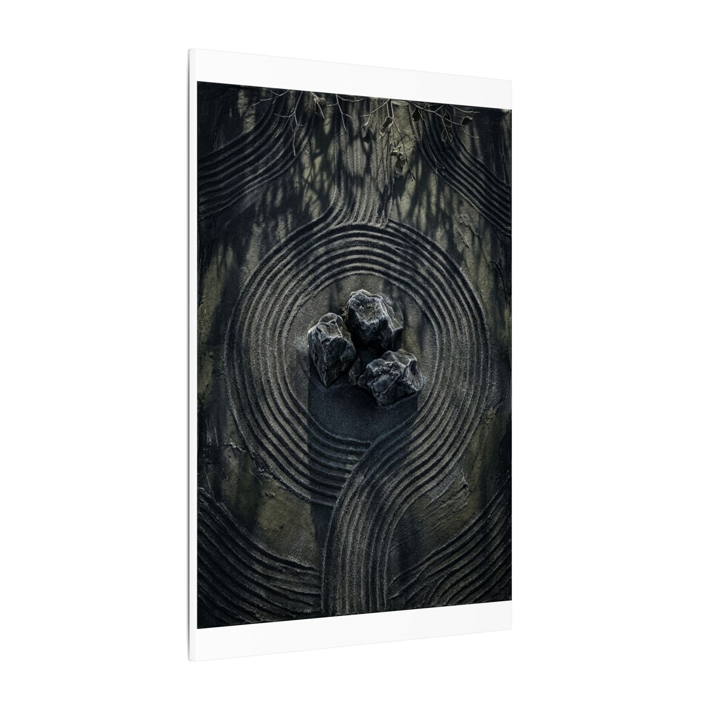 Moody Rock Garden Canvas Art - Dark Texture Dark Japandi
