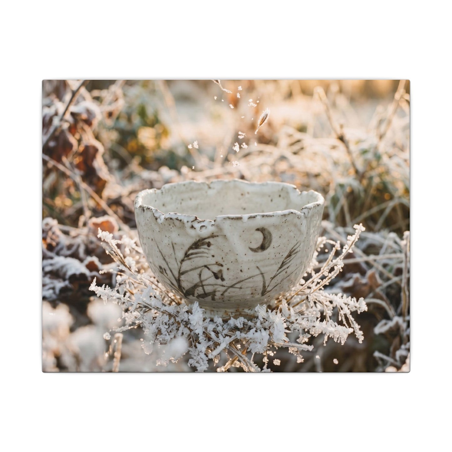 Japandi Ceramic Bowl in Golden Hour | Japanese Pattern Canvas Art