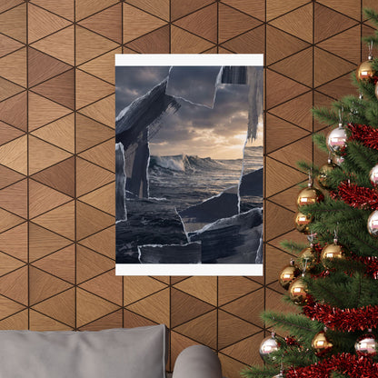 Dark Japandi Ocean Wave in Golden Hour | Shadow Zen Wall Art Print