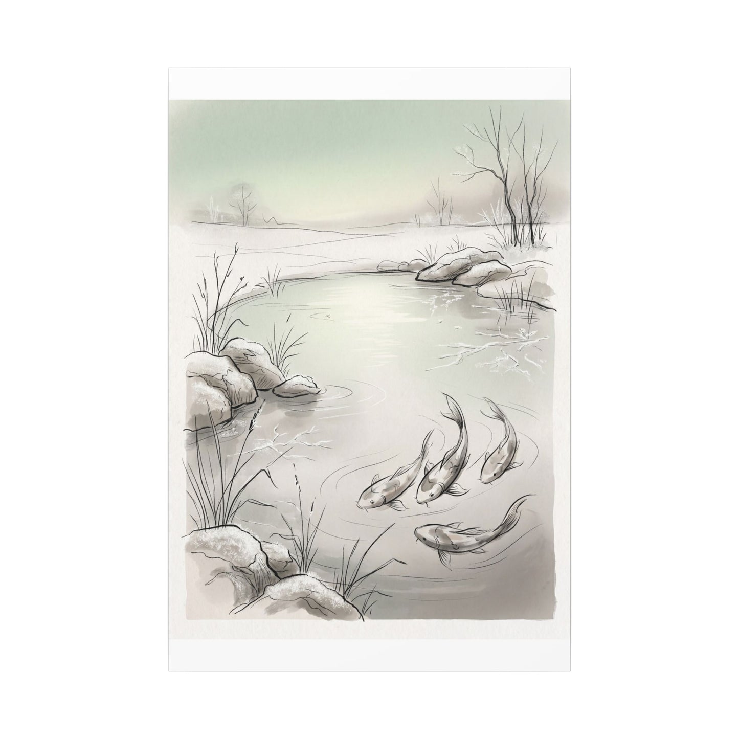 Koi Pond Minimal Line Canvas Art | Cozy Japandi Art