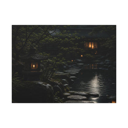 Moonlit Garden Shadow Zen Canvas Art | Sophisticated Dark Japandi Art
