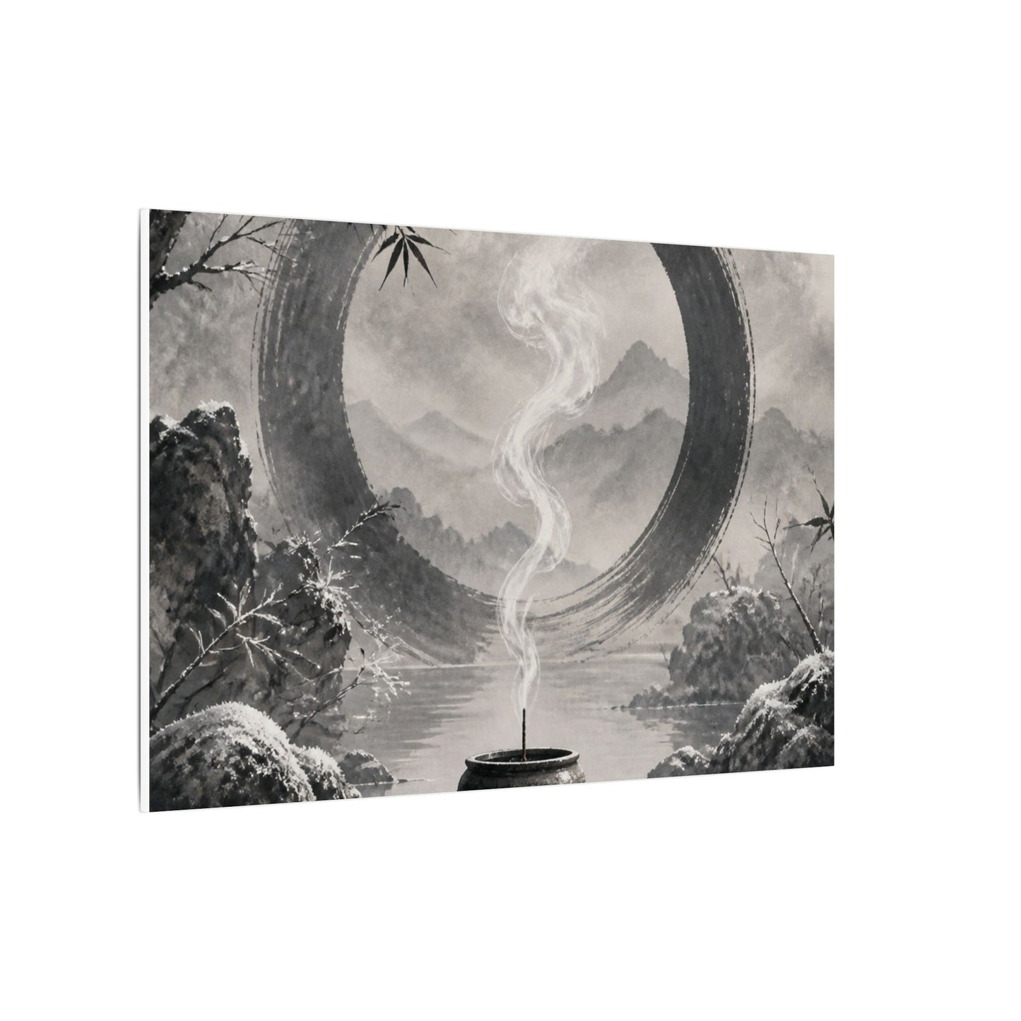 Incense Smoke Canvas Art | Winter Zen Sumi E Art