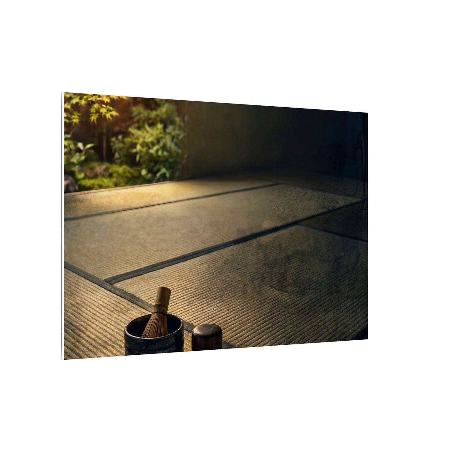 Dark Japandi Tea Ceremony in Golden Hour | Dark Texture Canvas Art