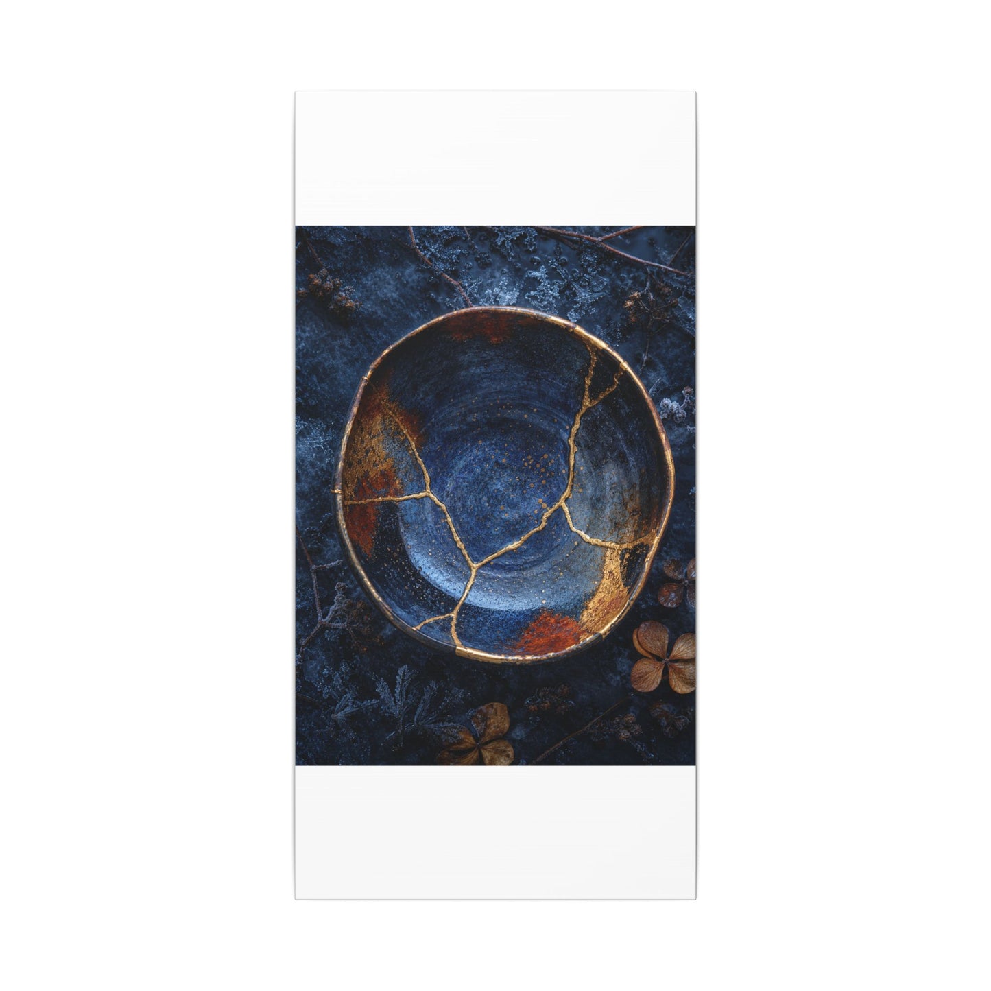 Kintsugi Ceramic Bowl in Moonlight | Crackle Gold Canvas Art