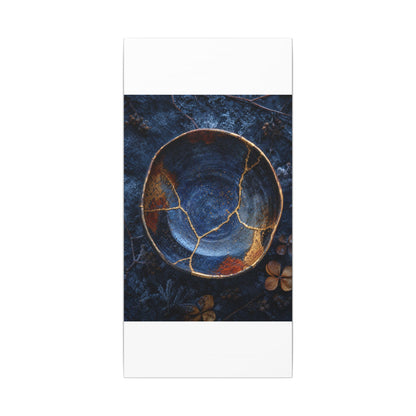 Kintsugi Ceramic Bowl in Moonlight | Crackle Gold Canvas Art