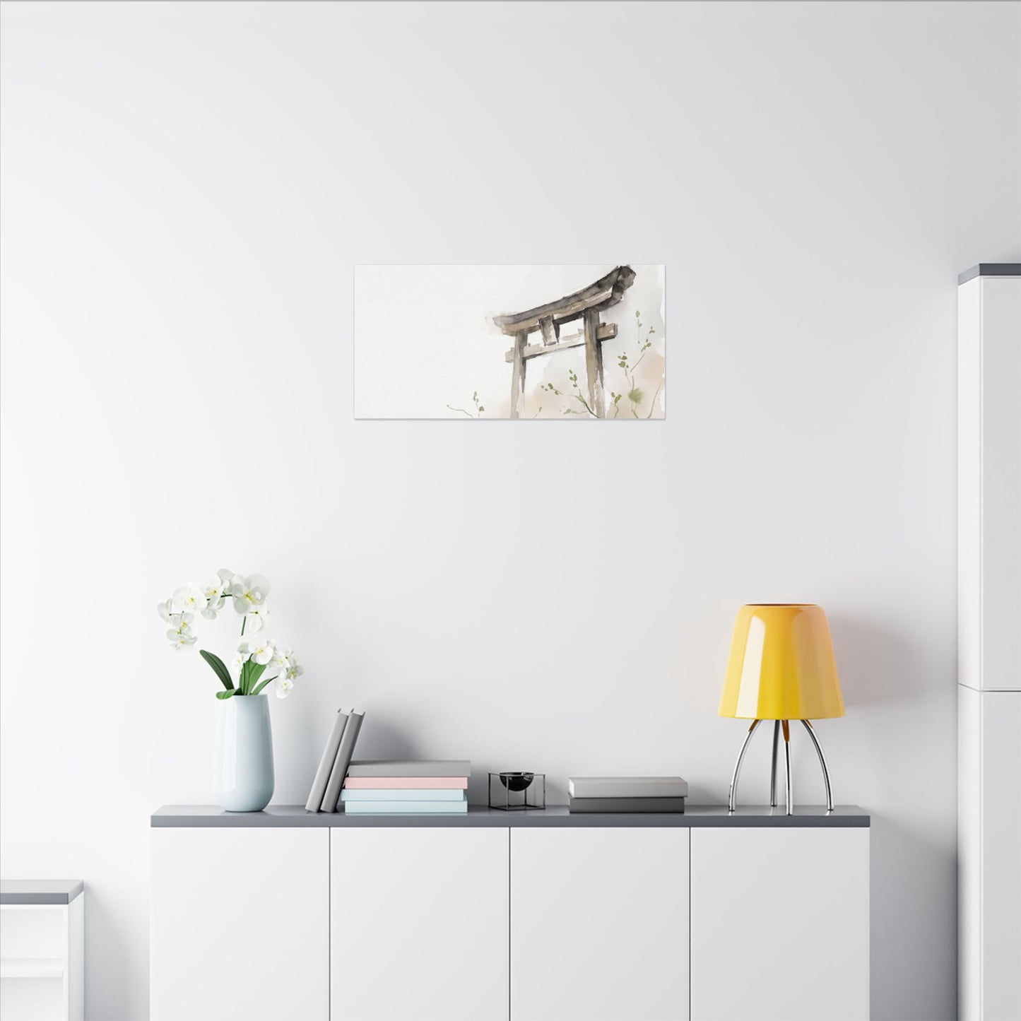 Fukinsei Torii Gate Canvas Art - Japandi Watercolor