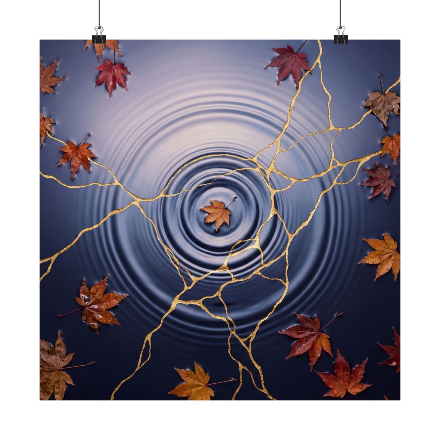 Water Ripple Autumn Wall Art Print | Kintsugi Healing Design