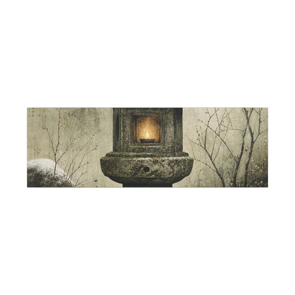 Stone Lantern Winter Canvas Art | Japandi Neutral Design