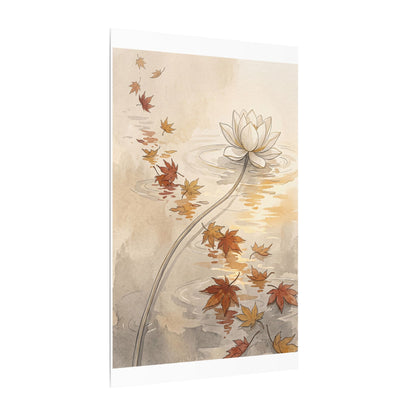Lotus Flower Canvas Art | Autumn Japandi Minimal Line Art