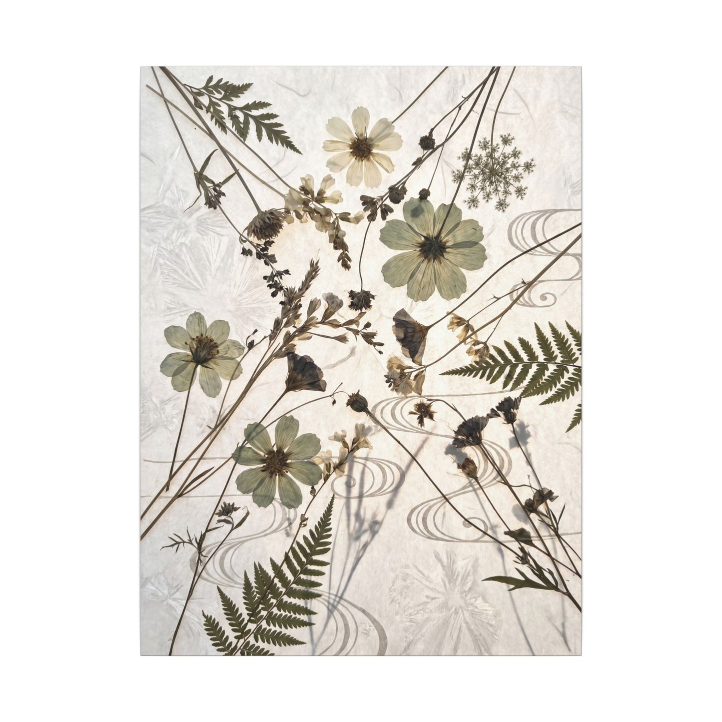 Japandi Dried Flowers in Golden Hour | Japanese Pattern Canvas Art
