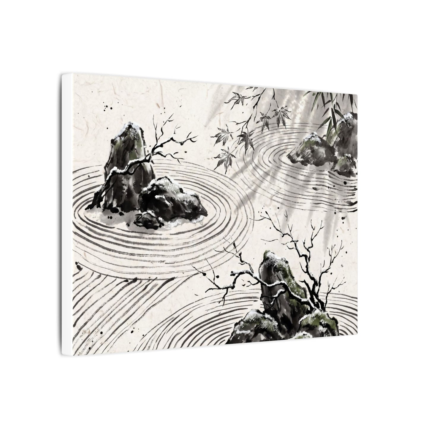 Rock Garden Canvas Art | Winter Zen Sumi E Art