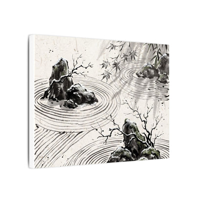Rock Garden Canvas Art | Winter Zen Sumi E Art
