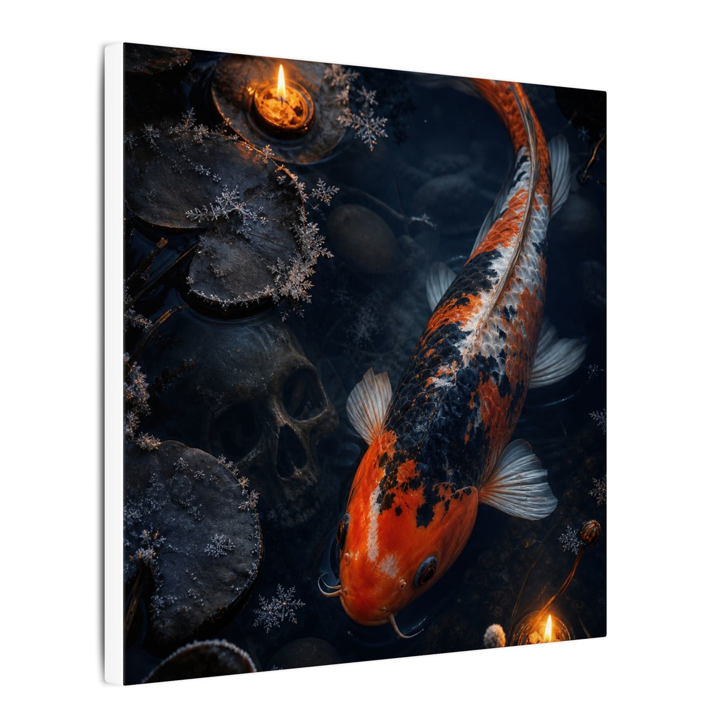 Koi Pond Canvas Art | Winter Dark Japandi Shadow Zen Art