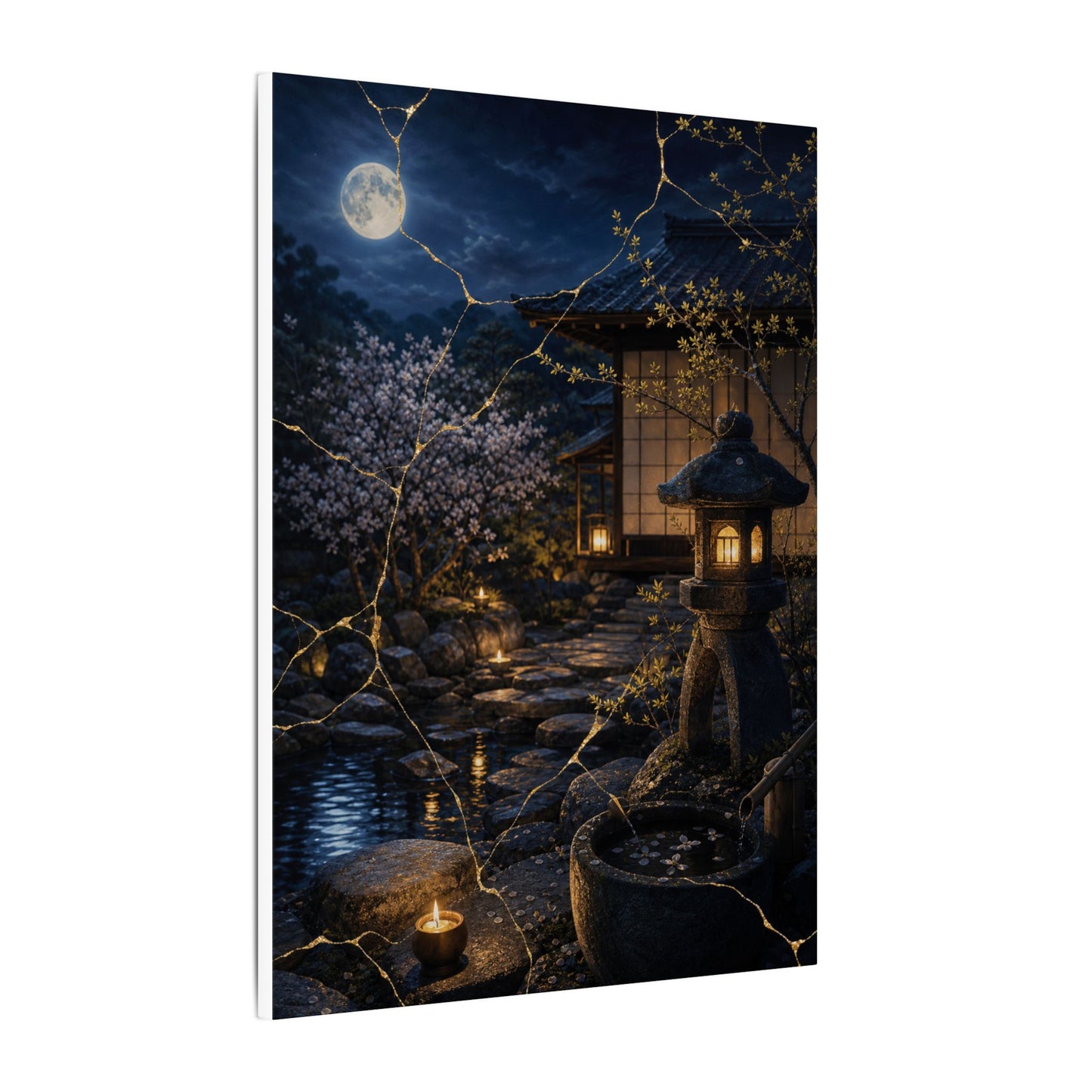 Seijaku Moonlit Garden Canvas Art - Kintsugi Gold Vein