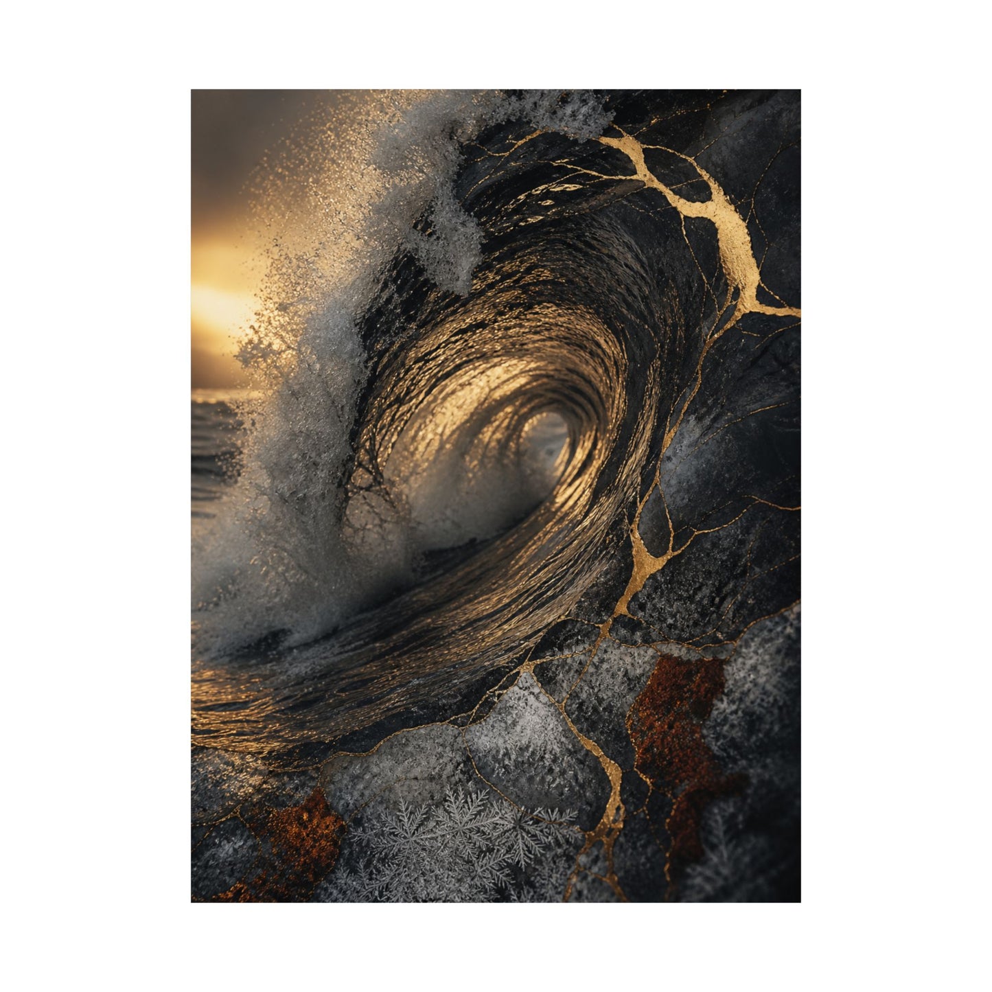 Healing Ocean Wave Wall Art Print - Gold Vein Kintsugi