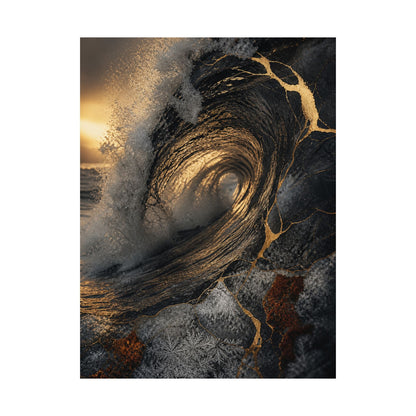 Healing Ocean Wave Wall Art Print - Gold Vein Kintsugi