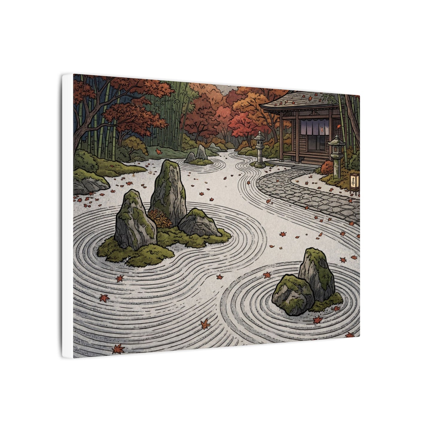 Autumn Rock Garden Ukiyo E Inspired Canvas Art | Peaceful Decor