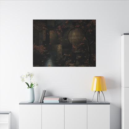 Moonlight Moonlit Garden Canvas Art - Dark Japandi Shibui