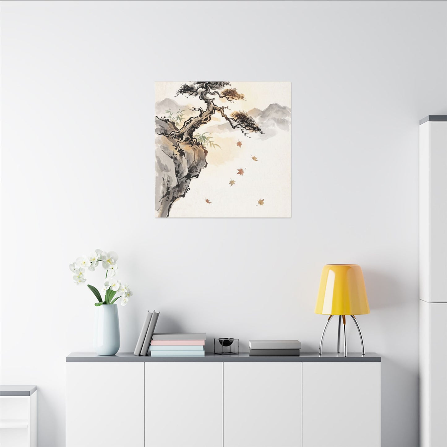 Peaceful Pine Tree Canvas Art - Sumi E Zen