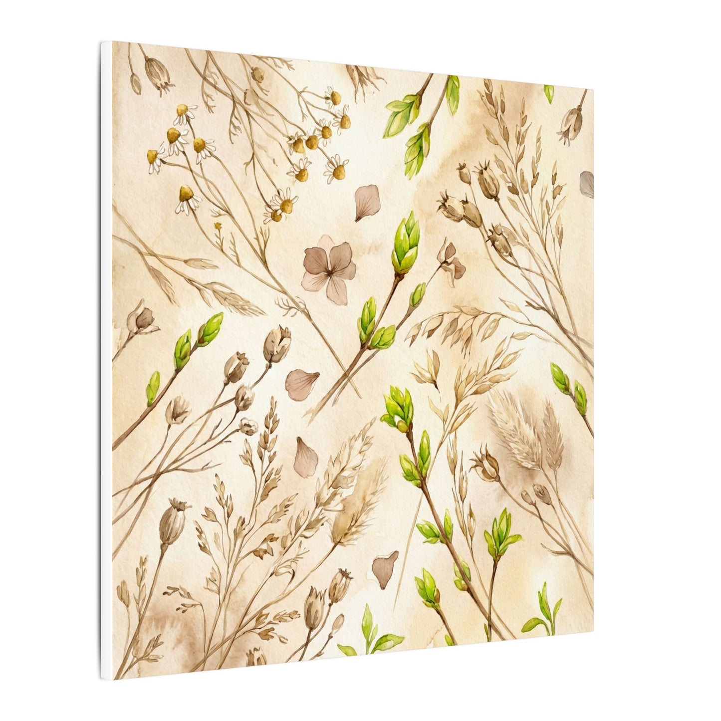Spring Dried Flowers Watercolor Canvas Art | Earthy Decor