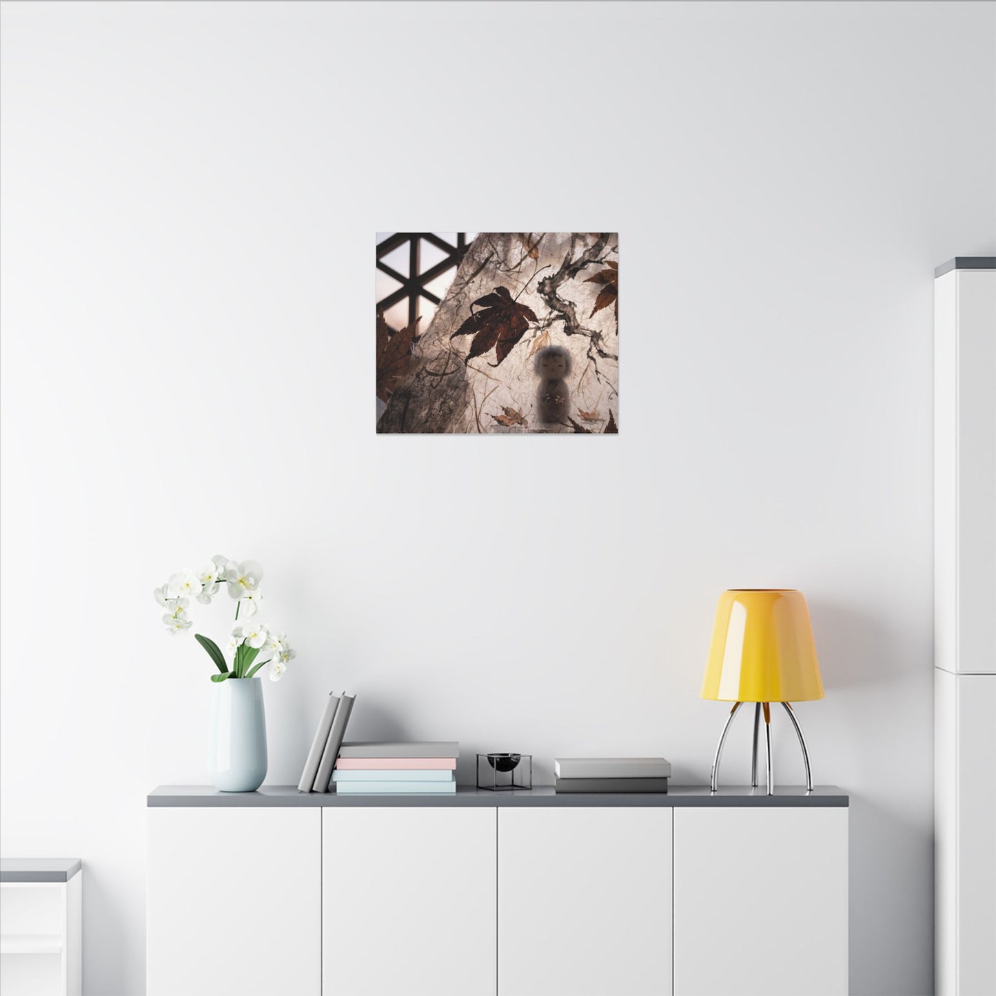 Shoji Screen Autumn Canvas Art | Dark Japandi Atmospheric Design
