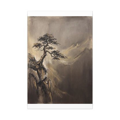 Pine Tree Charcoal Ink Canvas Art | Luxurious Dark Japandi Art