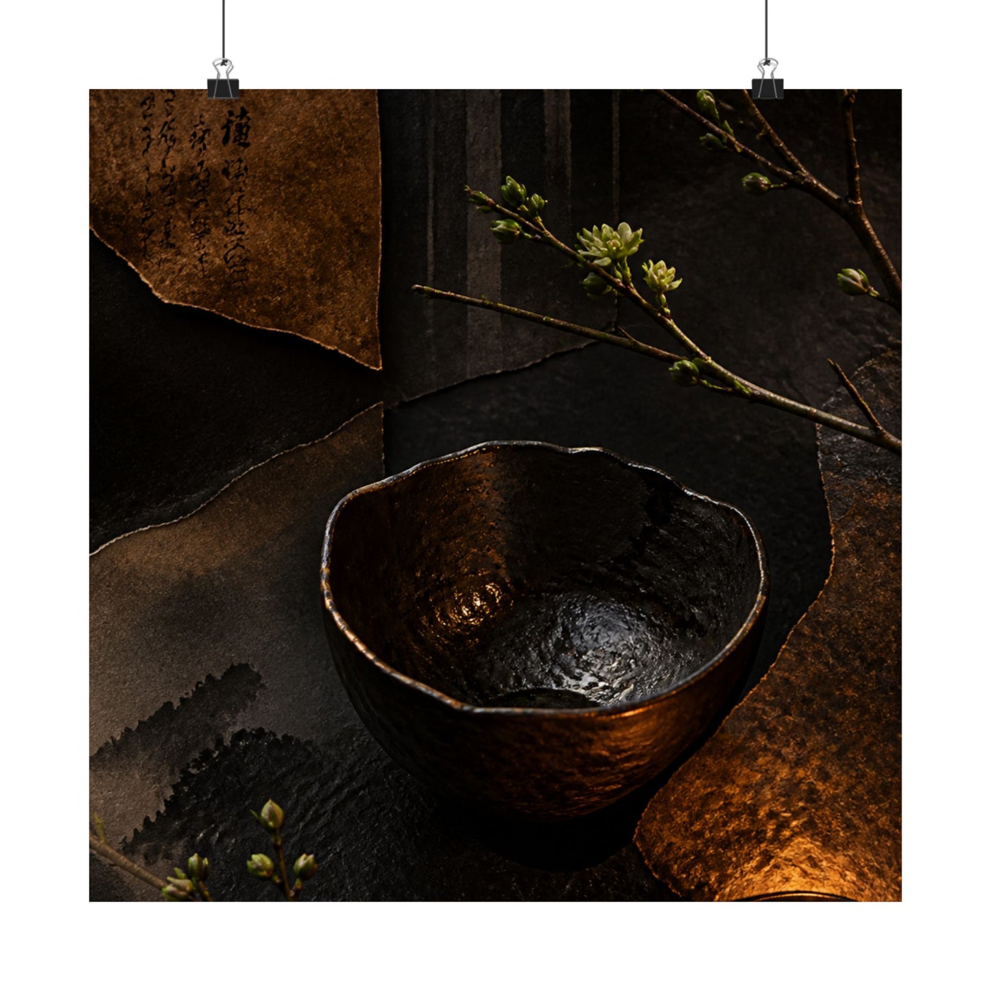 Moody Ceramic Bowl Wall Art Print - Shadow Zen Dark Japandi