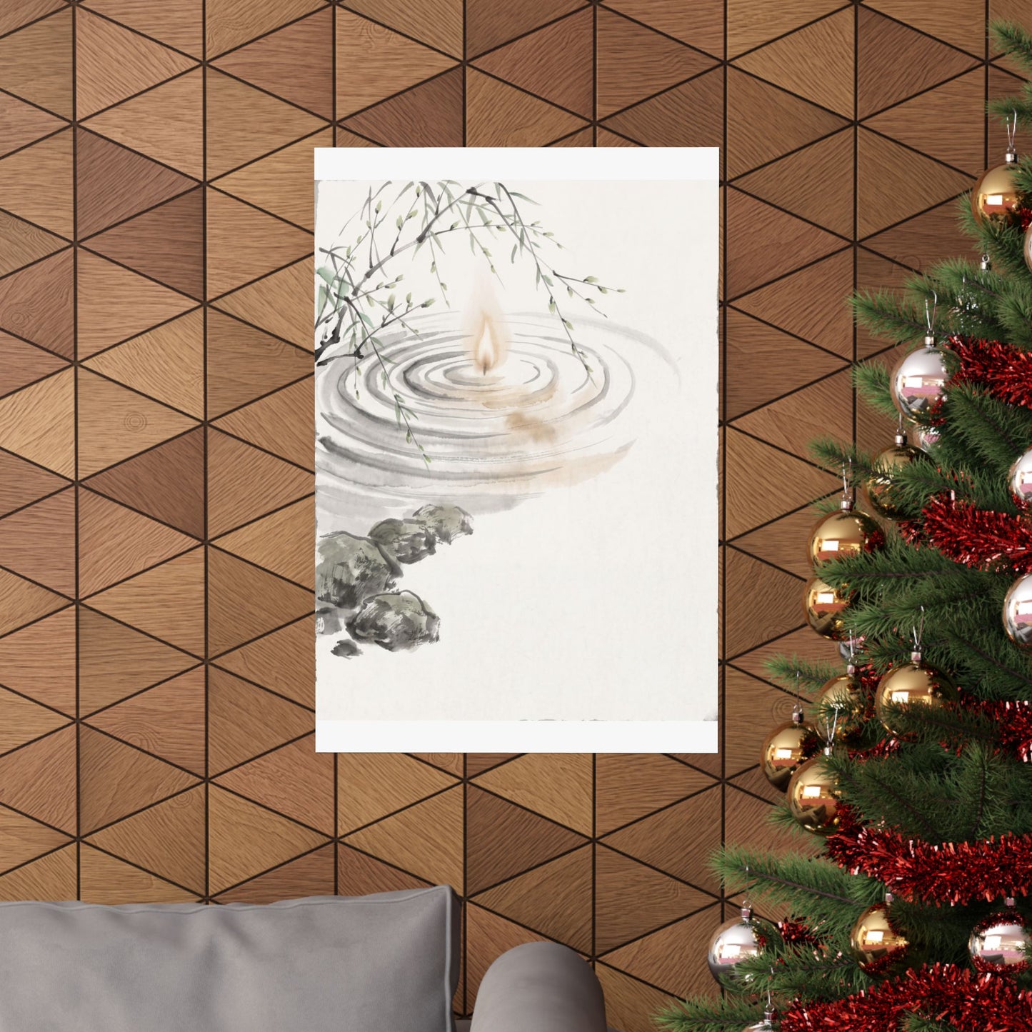 Zen Water Ripple in Candlelight | Sumi E Wall Art Print