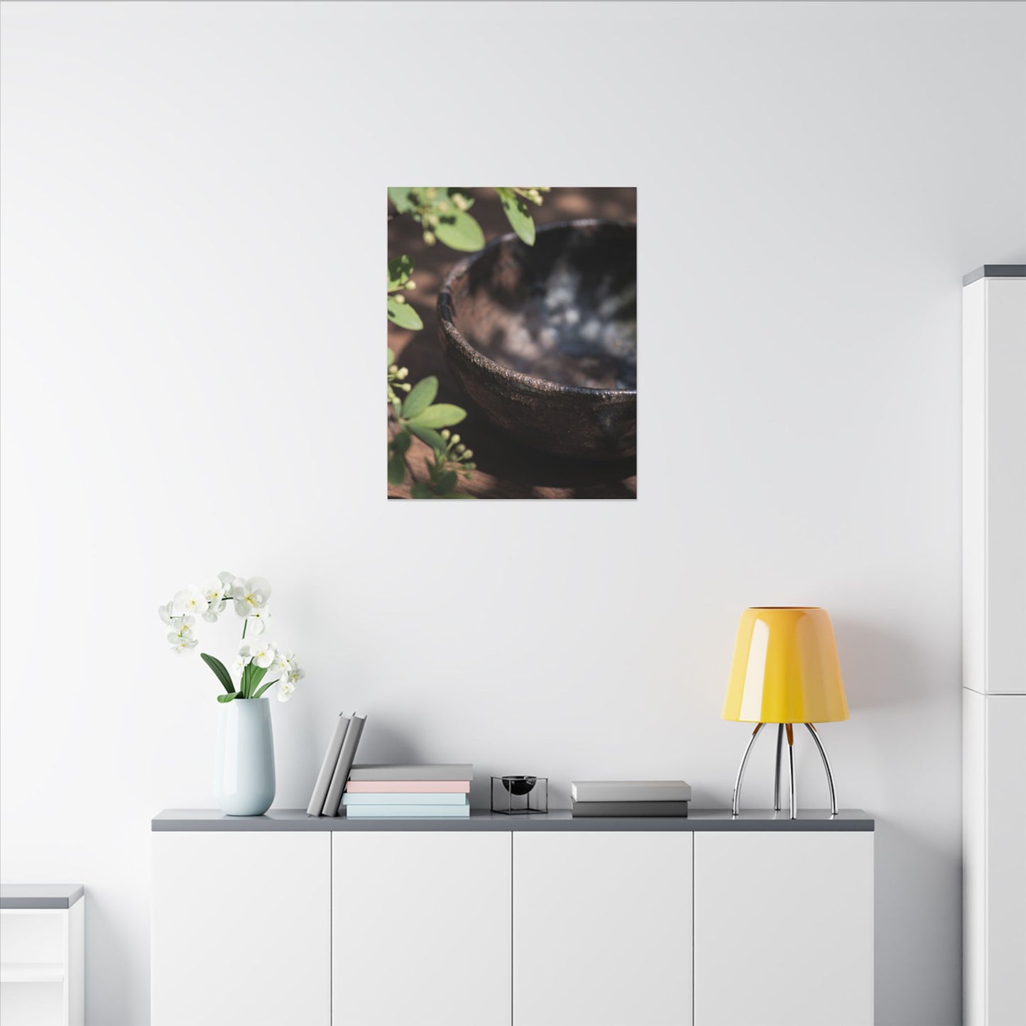 Ceramic Bowl Shadow Zen Canvas Art | Moody Dark Japandi Art