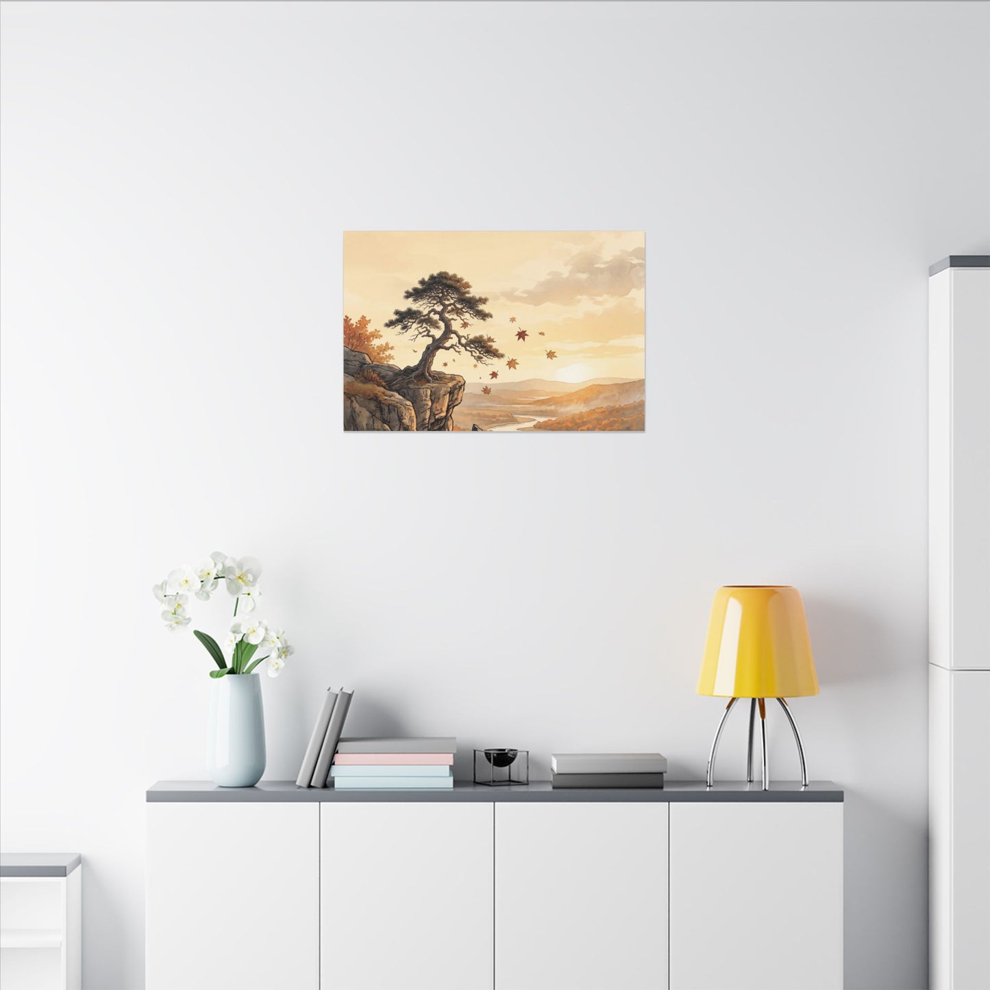Pine Tree Autumn Canvas Art | Japandi Warm Design
