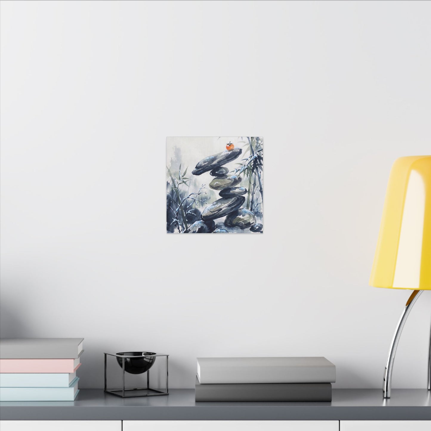 Zen River Stones in Moonlight | Sumi E Canvas Art