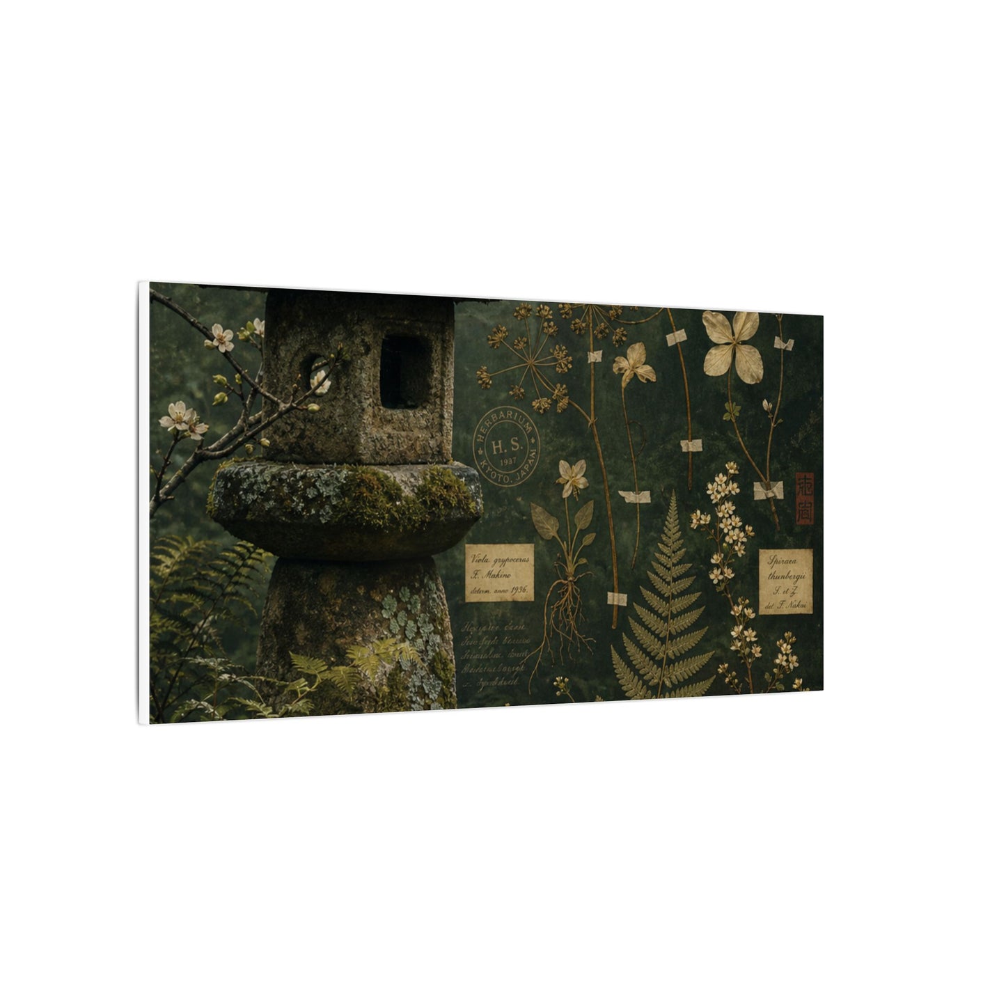 Spring Stone Lantern Herbarium Canvas Art | Nostalgic Decor