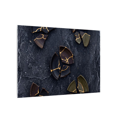 Broken Pottery Canvas Art | Winter Dark Japandi Shadow Zen Art