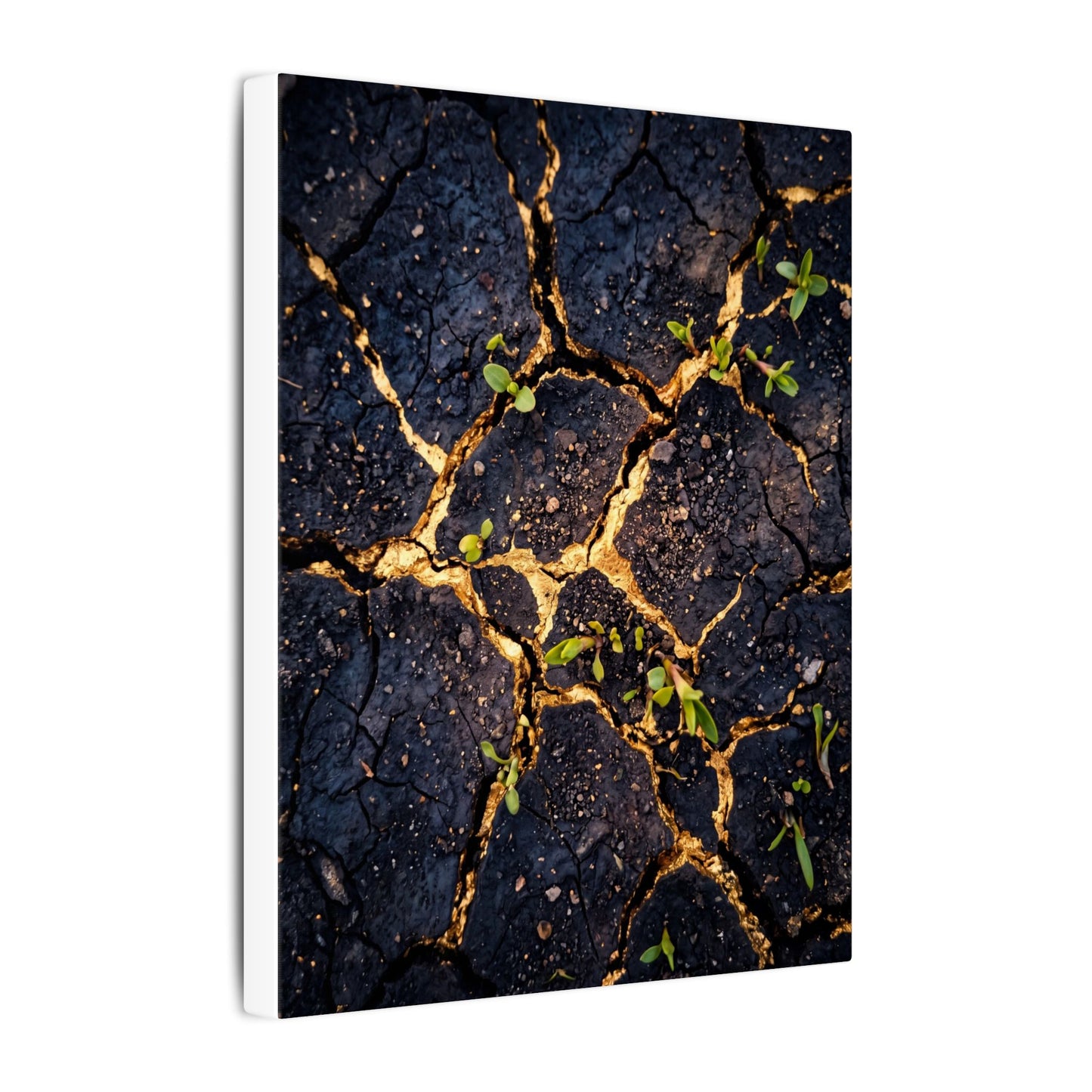 Spring Cracked Earth Crackle Gold Canvas Art | Healing Decor