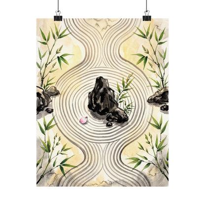 Serene Rock Garden Wall Art Print - Sumi E Zen