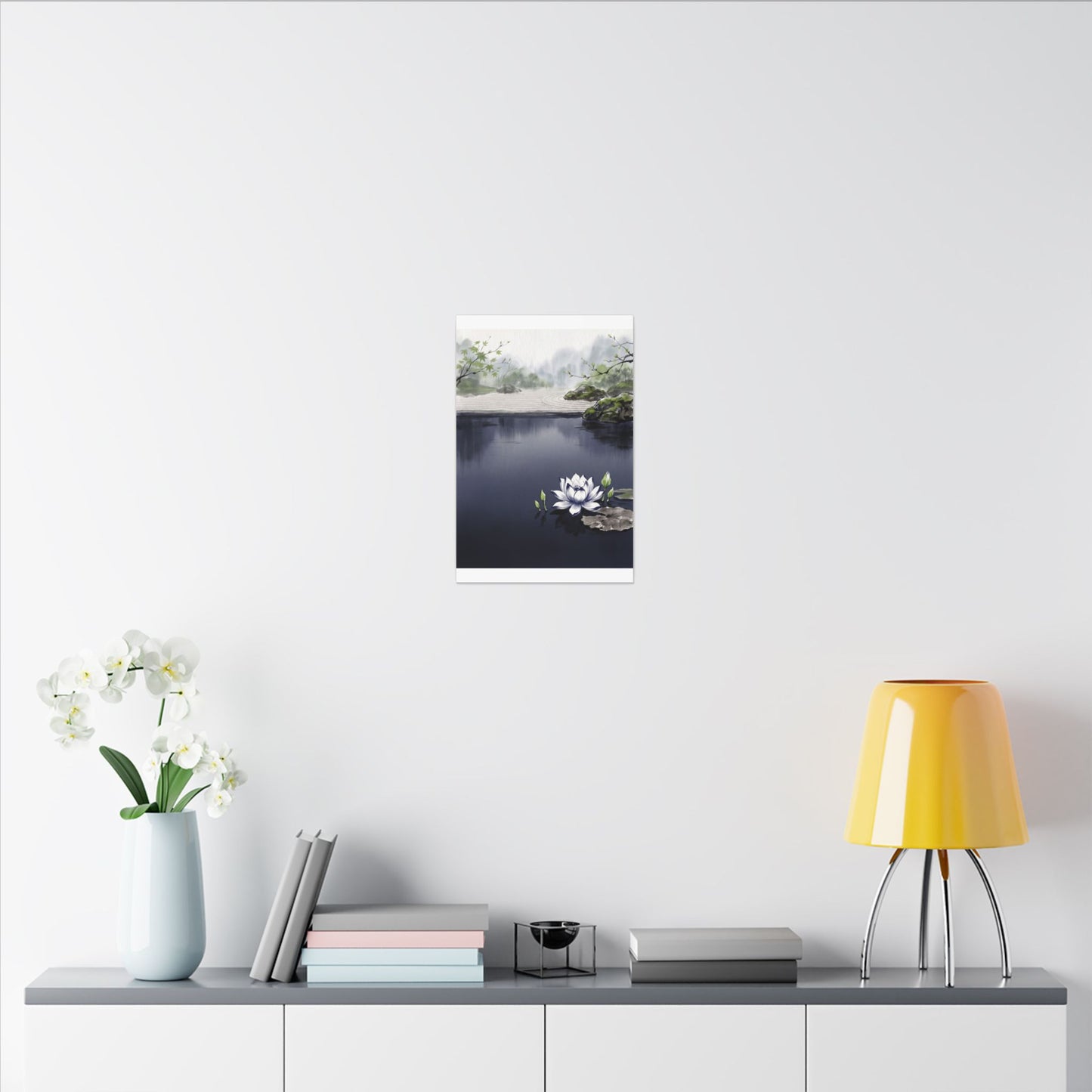 Lotus Flower Karesansui Canvas Art | Tranquil Zen Art