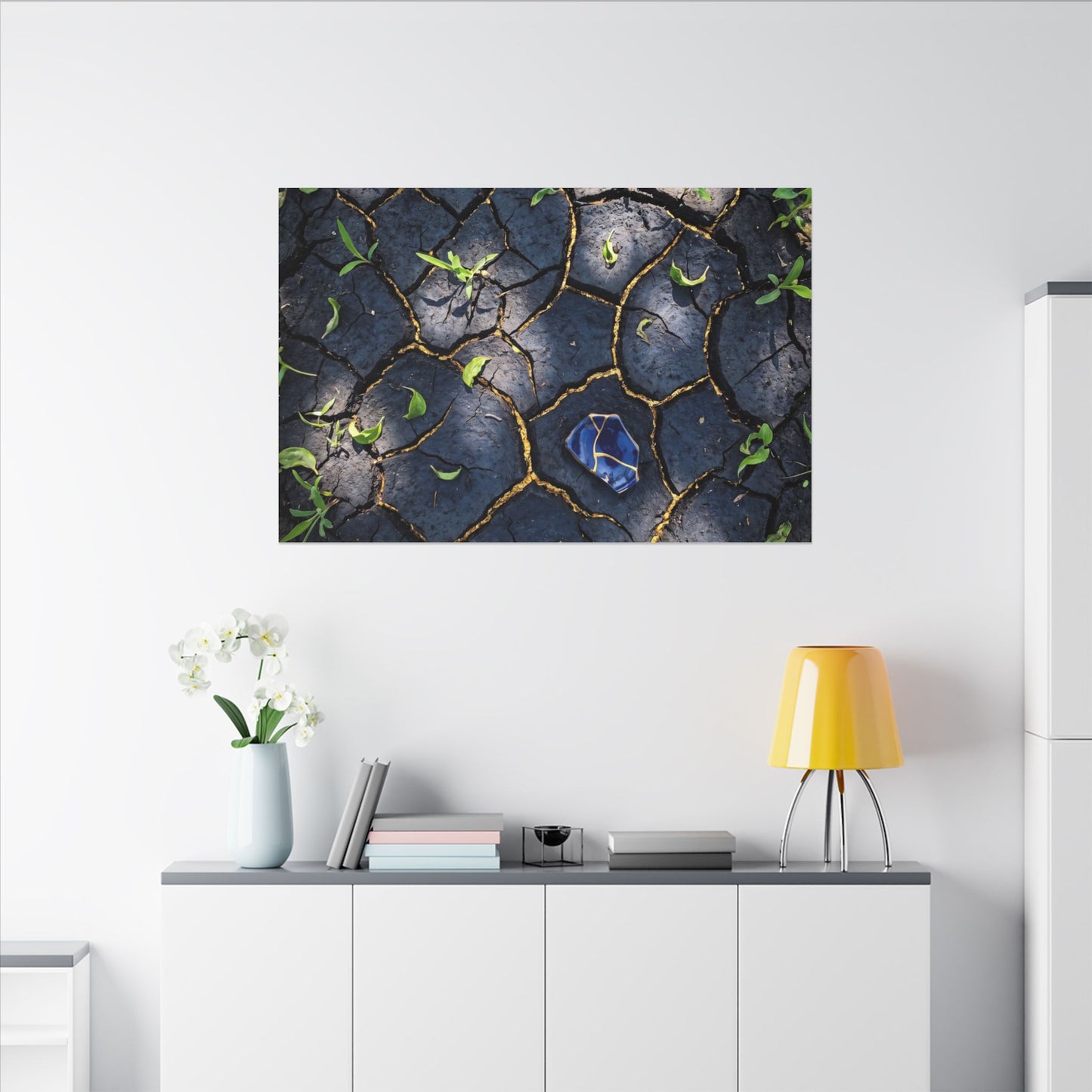 Cracked Earth Canvas Art | Spring Dark Japandi Moody Minimal Art