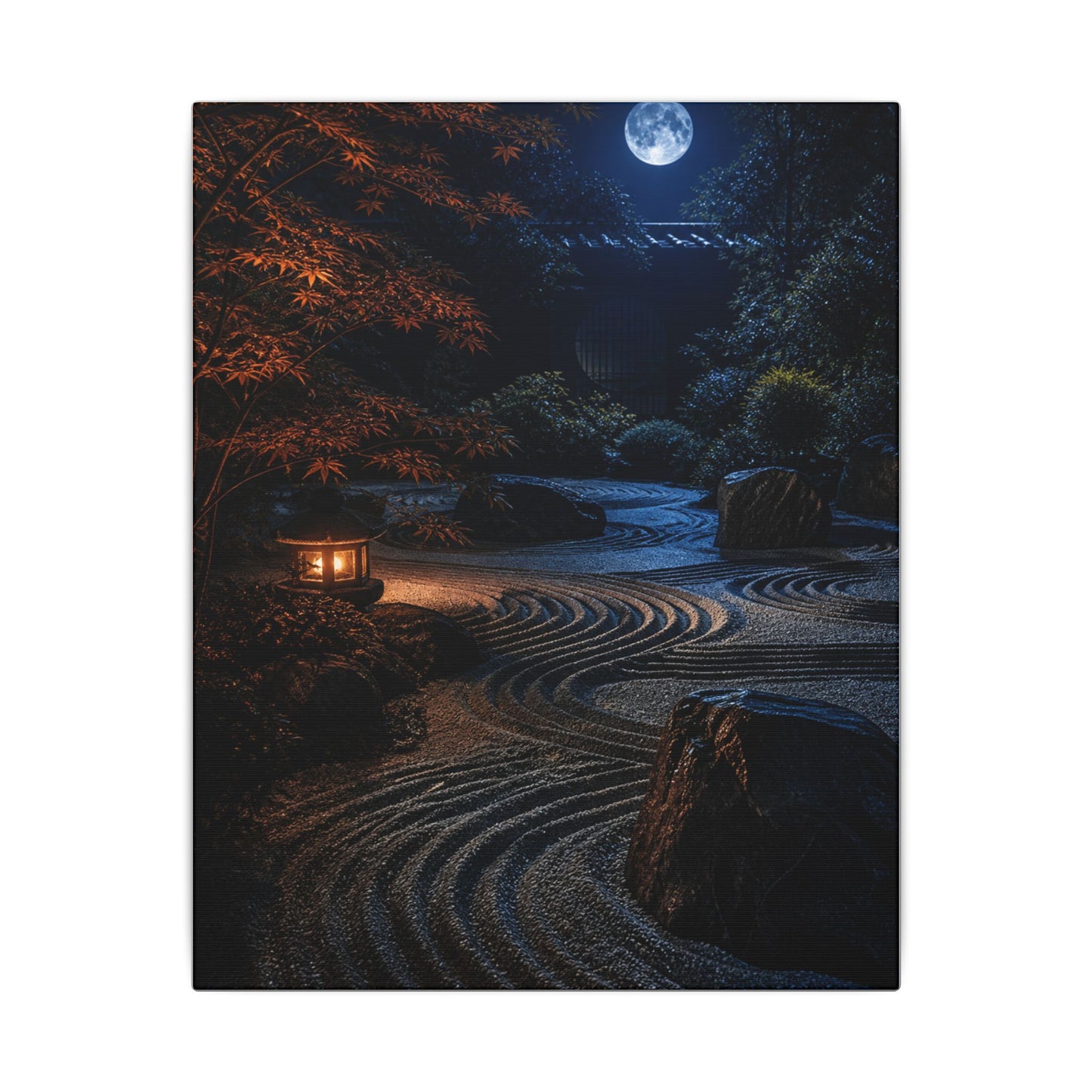 Summer Rock Garden Shadow Zen Canvas Art | Moody Decor